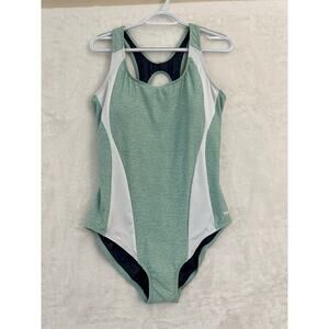 NWOT TYR Green One Piece Swimsuit 18 Stripe Racerback Cutout